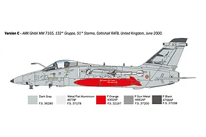 A side-profile technical illustration of an AMX Ghibli aircraft showing paint scheme and decal placement for a specific version.