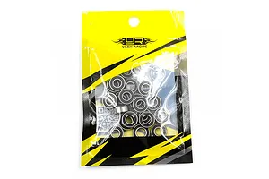 A sealed plastic bag containing a set of small metal ball bearings with black rubber shields, branded with the Yeah Racing logo.