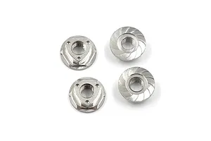 Yeah Racing Silver Titanium 4mm Flanged Serrated Nuts - Type B 4Pcs image 84633