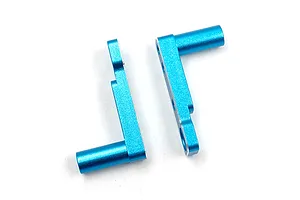 Two blue anodized aluminium RC servo mounts shown from a top-down perspective against a white background.