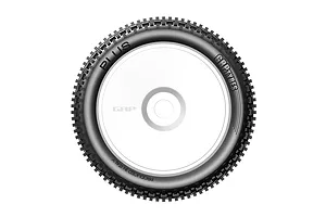 GRP 1/8 Plus Medium Tyres Mounted On White Dish Rims - Glued Wheels 2Pcs image 85005