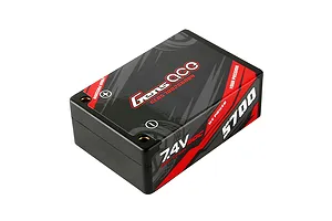 Gens Ace 7.4V 5700mAh 60C 2S3P hard case LiPo battery pack with black and red branding.