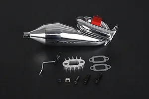 Rovan Chrome Pig Tail Tuned Exhaust Pipe Set w/ Upgraded Red Clamp image 86452