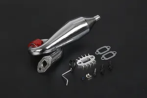 Rovan Chrome Pig Tail Tuned Exhaust Pipe Set w/ Upgraded Red Clamp image 86454