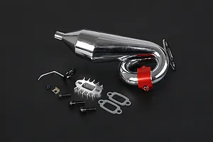 Rovan Chrome Pig Tail Tuned Exhaust Pipe Set w/ Upgraded Red Clamp image 86456