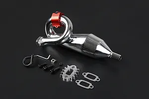 Rovan Chrome Silenced Exhaust w/ Red Metal Mounted Clamp image 86548