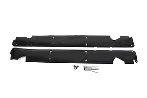 Two black Rovan RC dust guards with mounting screws and zip ties on a white background.
