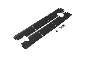 A pair of black Rovan RC dust guards with mounting hardware and zip ties on a white background.