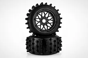 Rovan 4.7/5.5" Spike Rear Tyres on Black Rims - Glued Wheels 2Pcs image 86590