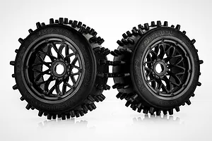 Rovan 4.7/5.5" Spike Rear Tyres on Black Rims - Glued Wheels 2Pcs image 86591