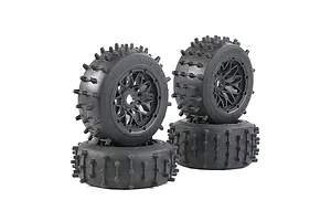 Rovan 4.7/5.5" Spike Front & Rear Tyres on Black Rims - Glued Wheels 4Pcs image 86592