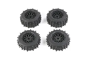 Rovan 4.7/5.5" Spike Front & Rear Tyres on Black Rims - Glued Wheels 4Pcs image 86593