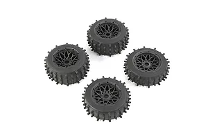 Rovan 4.7/5.5" Spike Front & Rear Tyres on Black Rims - Glued Wheels 4Pcs image 86594