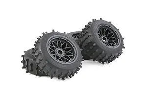 Rovan 4.7/5.5" Spike Front & Rear Tyres on Black Rims - Glued Wheels 4Pcs image 86596