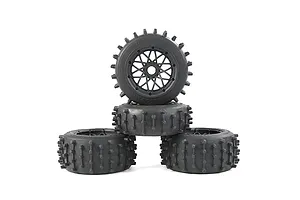 Rovan 4.7/5.5" Spike Front & Rear Tyres on Black Rims - Glued Wheels 4Pcs image 86597