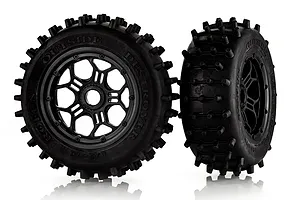 Rovan 4.7/5.5" LT Large Nail Tyres on Black Rims - Glued Wheels 2Pcs
