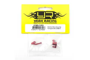 Yeah Racing red aluminium servo saver set for Kyosho Mini-Z MB010 in original yellow and white retail packaging.