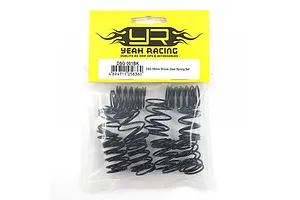 A sealed plastic bag containing a set of black RC shock springs from Yeah Racing, labeled DSG-001BK.