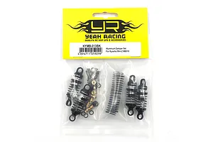 Yeah Racing KYMB-013BK black aluminium shock absorber set for Kyosho Mini-Z MB010 in original yellow and clear plastic retail packaging.