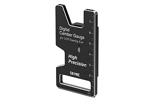 A black SkyRC digital camber gauge for 1/10 touring cars, featuring a metal body with a printed ruler and Bluetooth icon.