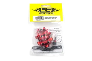 Yeah Racing TATT-061RD red aluminium gearbox cover with carbon fibre shock mount in retail packaging.