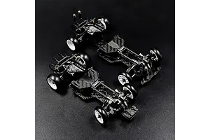 Two Yeah Racing Onisiki Kodama 1/24 scale RC drift car chassis rollers shown from a high angle on a black background.