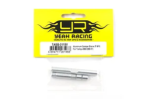 Yeah Racing silver aluminium damper brace set in yellow and black branded packaging for Tamiya BBX.