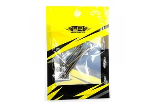 A pack of five Yeah Racing titanium button head screws in a yellow and black branded plastic bag.
