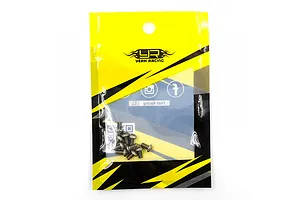 A pack of ten Yeah Racing titanium 3x6mm button head screws in a yellow and black branded plastic bag.