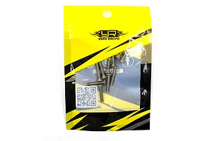A pack of Yeah Racing 3x16mm titanium countersunk screws in a yellow and black branded plastic bag.