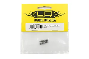 Two Yeah Racing 64 Titanium 3x16mm turnbuckles in their original yellow and white branded retail packaging.