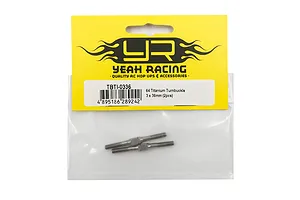 Two Yeah Racing 64 Titanium 3x36mm turnbuckles in their original yellow and white retail packaging.