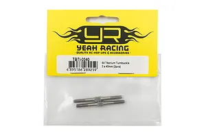 Two Yeah Racing 64 Titanium 3x40mm turnbuckles in their original yellow and white retail packaging.