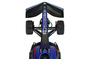Top-down view of a Scalextric 1/32 scale Williams FW44 slot car featuring Alexander Albon's number 23 livery.