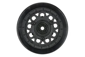 A single black Pro-Line 2.2/3.0 inch Dirt Oval short course RC car wheel rim viewed from the front.
