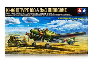 Tamiya 1/48 Mitsubishi KI-46 III Type 100 Reconnaissance Aircraft with 4x4 Kurogane Light Vehicle Scaled Plastic Model Kit image 95848
