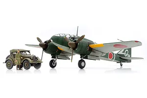 Tamiya 1/48 Mitsubishi KI-46 III Type 100 Reconnaissance Aircraft with 4x4 Kurogane Light Vehicle Scaled Plastic Model Kit image 95849