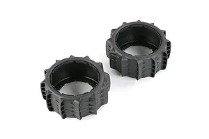 Two black Rovan 1/5 scale rear paddle tyres for RC buggies, shown from an angled perspective on a white background.