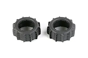 Two black Rovan 1/5 scale rear paddle tyres for RC buggies, featuring a deep tread pattern for sand performance.
