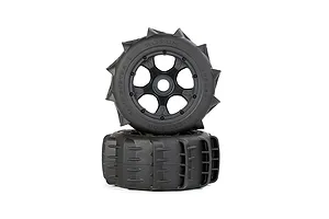 Rovan 1/5 Rear Paddle Tyres on Black Rims 2Pcs - Beadlocked Wheels image 97062