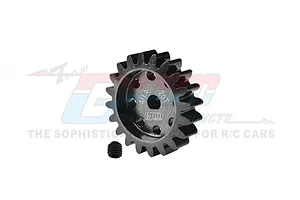 A black 20-tooth pinion gear with 1.5 module pitch and a small grub screw, featuring GPM branding on a white background.