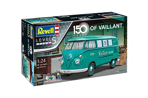 Revell 1/24 scale VW T1 Bus 150 years of Vaillant plastic model kit box showing the finished teal van model.