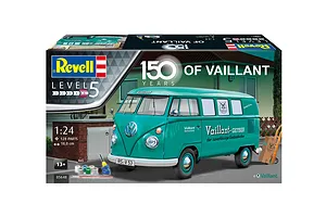 Revell 1/24 scale VW T1 Bus 150 Years of Vaillant plastic model kit box showing a teal vintage van with Vaillant branding.