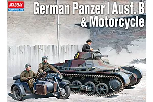 Academy 1/35 German Panzer I Ausf.B Tank w/ Motorcycle & Sidecar Scaled Plastic Model Kit image 98710