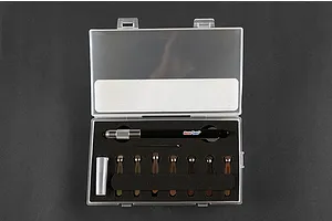 Trumpeter Master Tools rivet maker set in a plastic storage case with various interchangeable wheels and a handle.