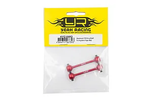 Two red aluminium RC driveshafts in a Yeah Racing branded plastic retail bag.