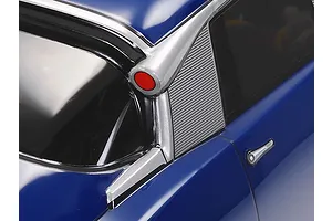 Close-up of the rear C-pillar and roof-mounted indicator light on a blue Tamiya Citroen DS RC car body.