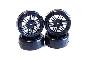 Team Powers 1/10 Touring Car 36M Slick Tyres w/ Black Rims 4Pcs