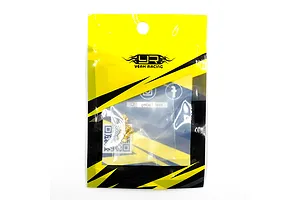 A small plastic bag containing gold-coloured countersunk screws from Yeah Racing, featuring a yellow and black branded header.