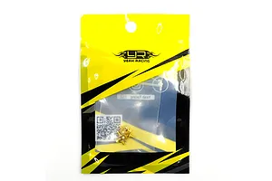 A small packet of gold-coloured countersunk RC screws from Yeah Racing, shown in their branded yellow and black retail packaging.
